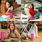 591 ml Edelstahl-Isolierbecher, 20 Unzen, Becher mit Griff und Strohhalm, hält kalt und heiß, Thermobecher, tragbarer Auto-Reisebecher