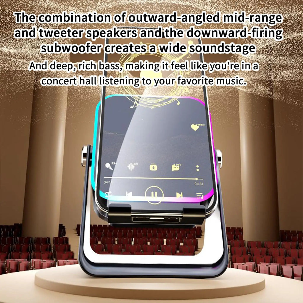 Induktionslautsprecher für Telefon mit leichter faltbarer Station, 10 W, Telefonhalter, kabelloser Ladegerät-Lautsprecher für Zuhause, Büro, Reisen