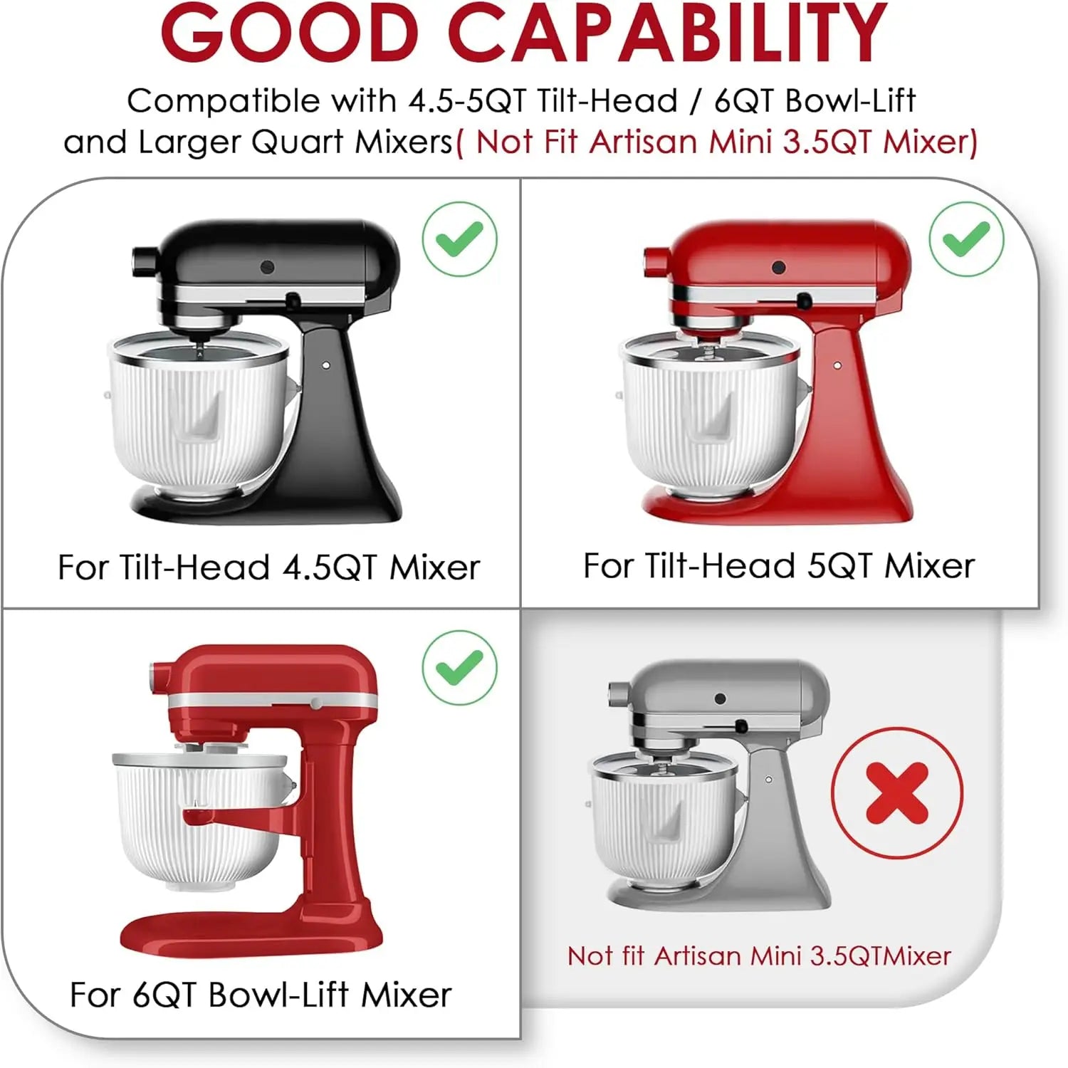 Eismaschinen-Aufsatz für KitchenAid-Standmixer – kompatibel mit 4,5/5QT- und 6QT-Modellen, 2-Liter-Schüssel zur Herstellung von Yogur