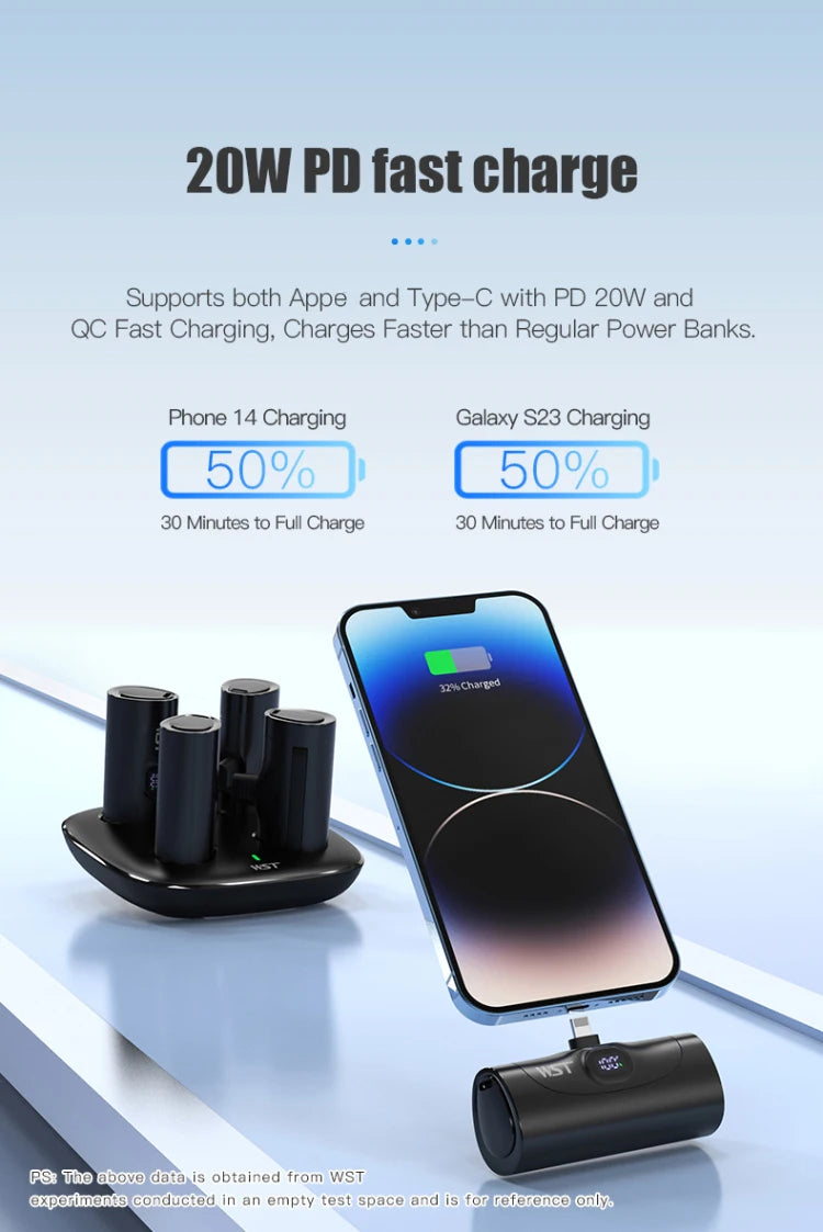 4 x 5000 mAh Mini-Powerbank mit Ladestation, tragbar, PD 20 W, Schnellladegerät, Powerbank für iPhone 16 x Samsung Xiaomi Poverbank