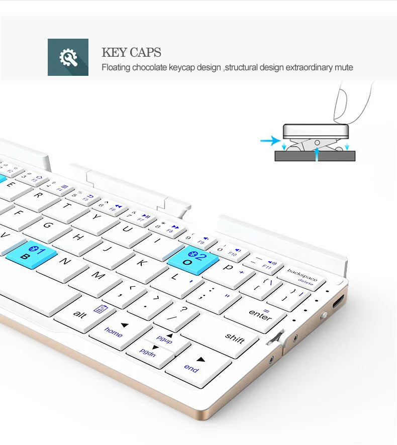 BOW Mini-Klapp-Bluetooth-Tastatur, kabellose Tastatur, unterstützt 3 Geräte mit Ständer, wiederaufladbare faltbare Tastatur für Telefon, Tablet