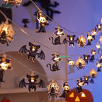 2PCS1.5/3m Halloween LED Lichterkette, Kürbis Geister Spinnennetz Fledermaus Kronleuchter, Batteriebetriebene Halloween Dekoration Requisiten