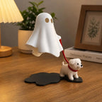 Halloween Geist-Hund-Figur – Süße Tischdeko, Geist mit Welpen | Schreibtisch & Regal