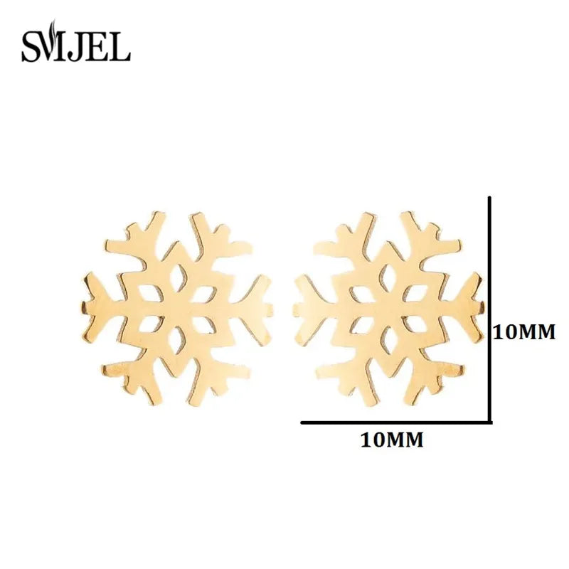 SMJEL Niedliche Tier-Hirsch-Ohrstecker, kleine Lebkuchenmann-Schneeflocken-Ohrringe für Mädchen, Edelstahl, Weihnachtsschmuck, Brincos