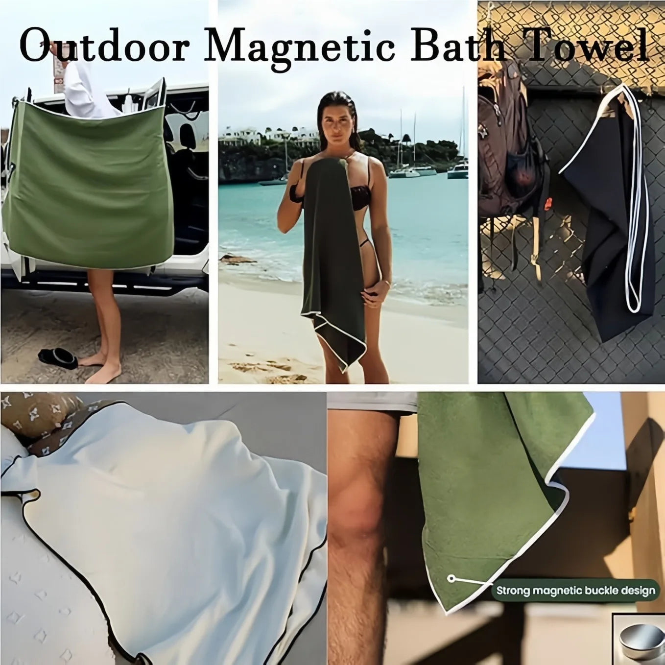 Magnetisches Mikrofaser-Badetuch 190×76cm – Schnelltrocknend, mit Magnetverschluss, Strand, Pool & Reise