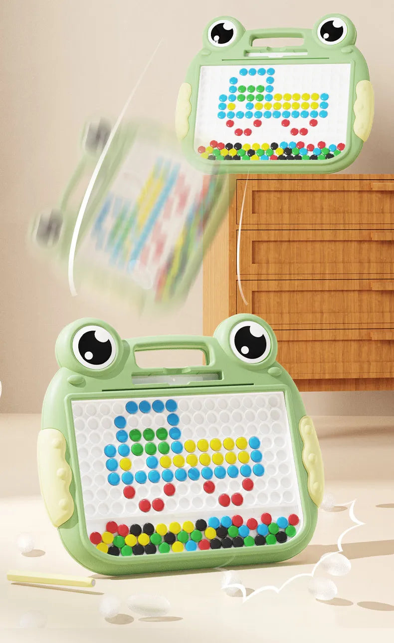 Montessori Kinder, Magnetisches Zeichenbrett, Spielzeug mit Magnetperlen und Stift, Niedliche Frösche, Großes Doodle-Brett für Kinder, Lernspielzeug
