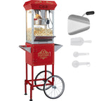 VEVOR Popcornmaschine mit Wagen, 850 W, 8 oz (ca. 227 g), 48 Tassen, Rot