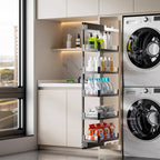 Seitlicher Zugkorb mit hohem Schrank, Kühlschrank-Fugenregal, extrem schmaler Snack-Schrank, Schublade, tiefe Küche, schmale Schränke