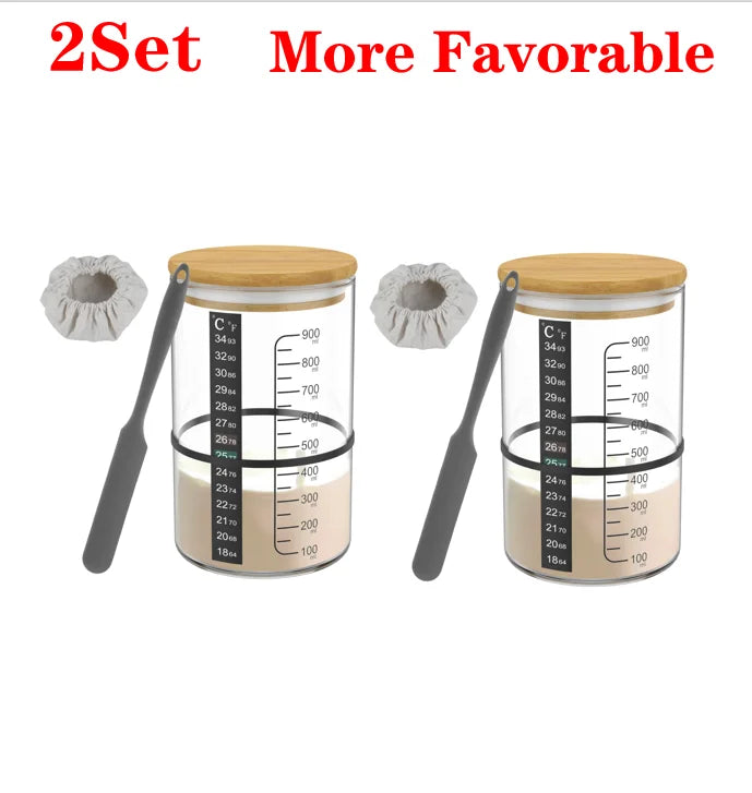 900 ml Sauerteig-Starterglas-Set, klares Glas, hitzebeständig, Sauerteig-Starterbehälter, Backen, Gärglas, Lebensmittelaufbewahrung