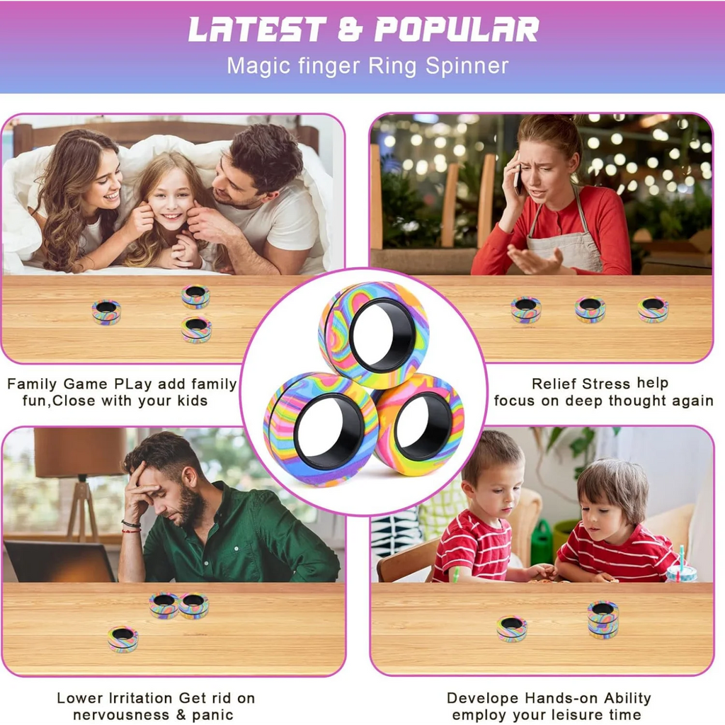 Magnetische Ringe Zappelspielzeug, ADHS Angst Magnetischer Fingerspinner Coolstes Magnet Stressabbau-Spielzeug für Kinder Erwachsene Teenager Geschenke