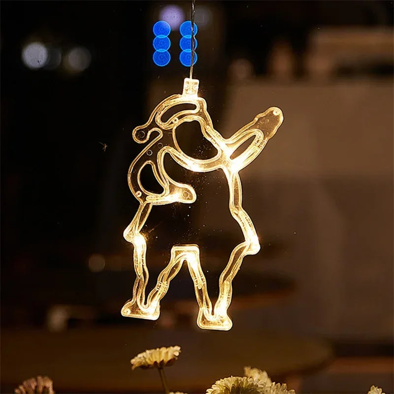 LED-Licht Schneeflocke Weihnachtsmann Fenster Ornamente Dekoration für Zuhause Weihnachten Navidad Neujahr Weihnachten Dekor Fee Lampe Lichterketten
