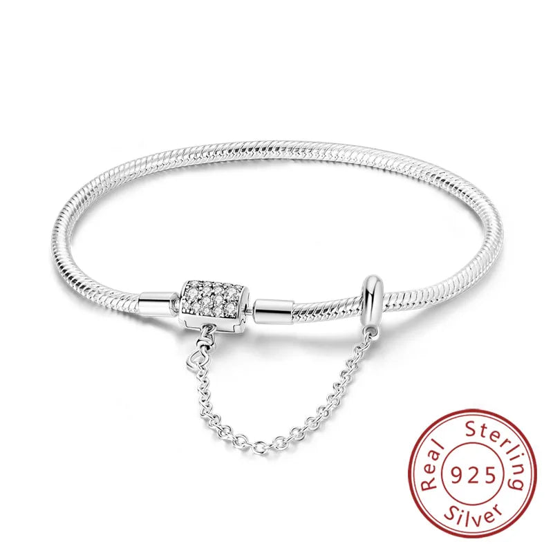 Original-Armband aus 925er-Sterlingsilber, 17–20 cm, Liebesherz, Pavé-Zirkonia-Armband für Frauen, DIY-Charm-Schmuck, Geschenke