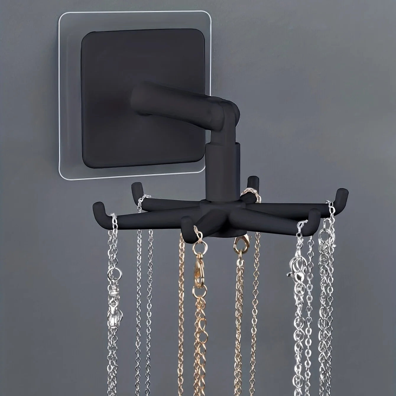 Multifunktional 360° °   Drehbarer Schmuck- und Küchen-Aufbewahrungshaken – an der Wand montierter Zubehör-Finisher, quadratisches Kunststoff-Design