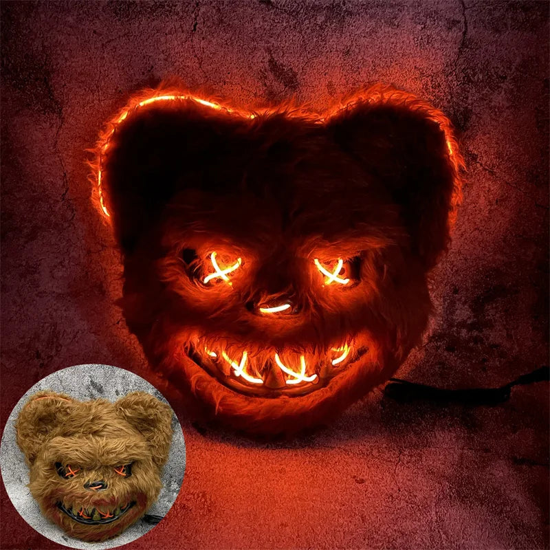 LED-Tiermaske Halloween – Leuchtende Hasen- & Bärmaske für Karneval & Cosplay
