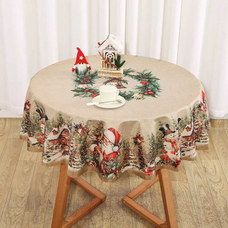 Vintage-Weihnachtstischdecke, Weihnachtsmann, Schneemann, Tischdecke, Weihnachtsdekoration für Zuhause, 2025, Weihnachtsgeschenke, Navidad Noel, Neujahr 2026