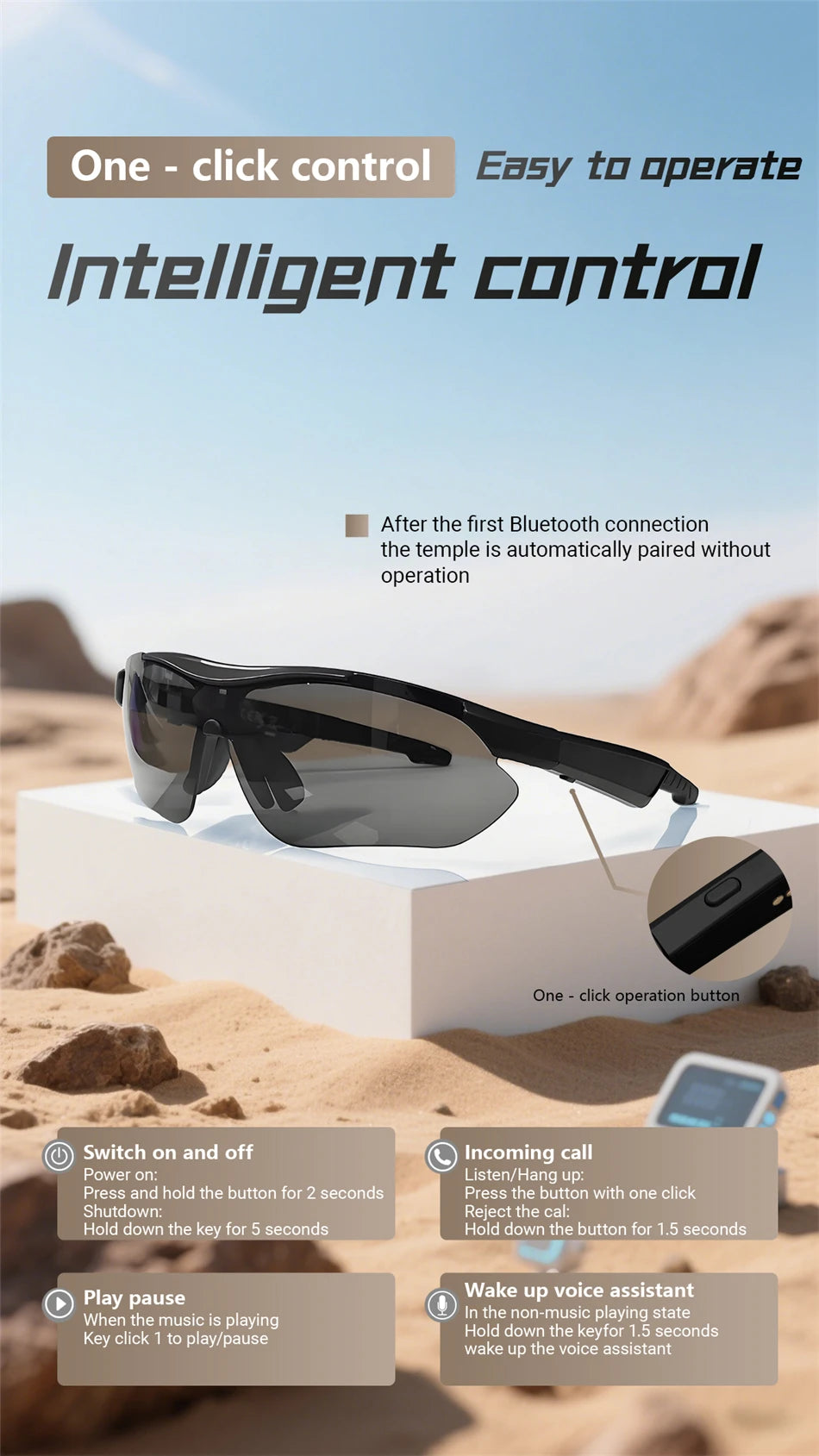 Intelligente Bluetooth-Brille zum Musikhören, Telefonanrufe, Radfahren, Sport, Kopfhörer, UV-Schutz, Intelligenz, Sonnenbrille für Männer und Frauen