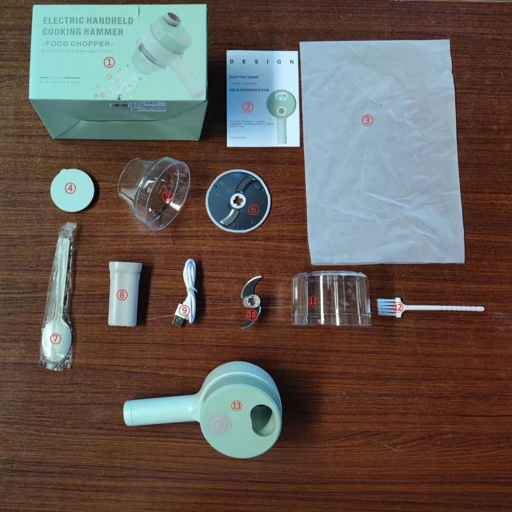 Elektrischer Gemüseschneider-Set, handgeführt, kabellos, Knoblauchstampfer, Lebensmittelzerkleinerer, Fleischwolf, Maschine, Schälen, Scheibe, Küchenzubehör