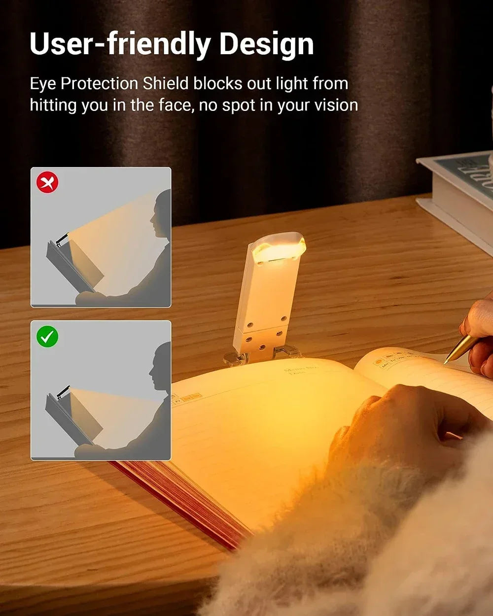 Neue USB wiederaufladbare, zusammenklappbare, tragbare Lesebuch-Lichter, Augenschutz, 3 Lichtfarben, einstellbare Helligkeit, Nachtlampe