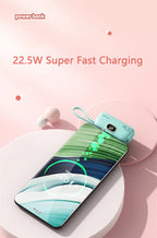 Tragbare Mini-Kapsel-Powerbank, integriertes Kabel, Typ-C-Stecker, 22,5 W, schnelles Aufladen für iPhone, Samsung, Xiaomi, externer Ersatzakku