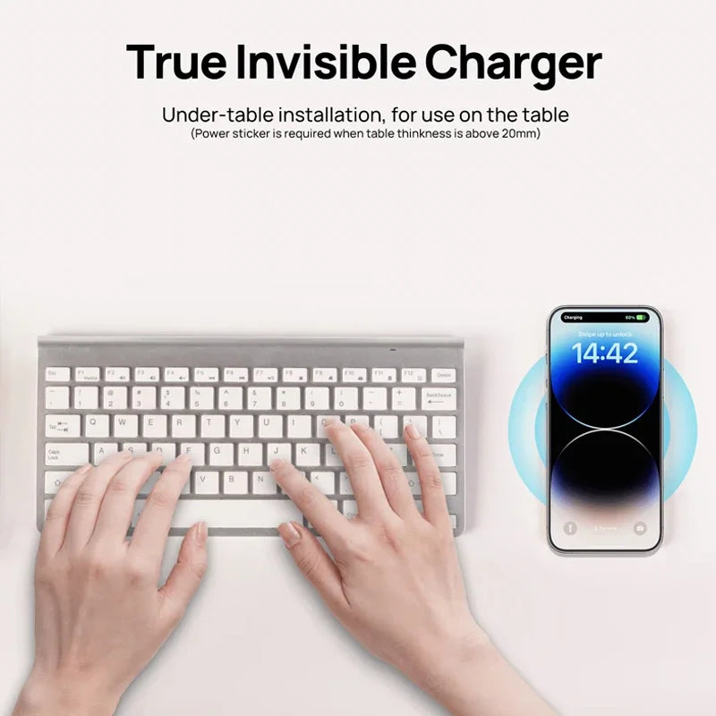 Unsichtbares kabelloses Ladegerät – 15W, unter Tisch, Typ C