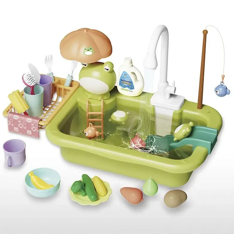 CONUSEA Kinder-Küchen-Spielset – Spülbecken mit elektrischem Wasserhahn, Zubehör, CE, ab 3 J.