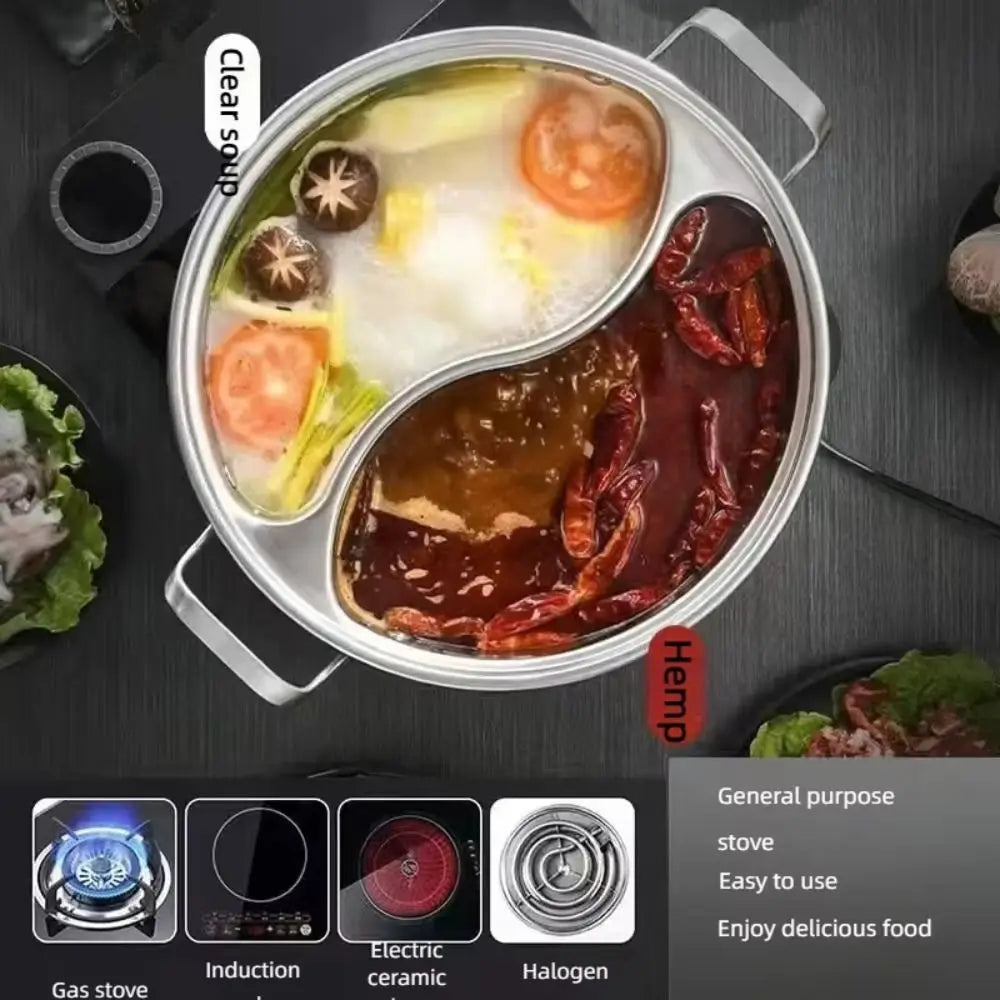 Doppelter Hot Pot aus Edelstahl 316, unterteilt, für chinesische Suppen, 32/34 cm, Induktionskochfeld