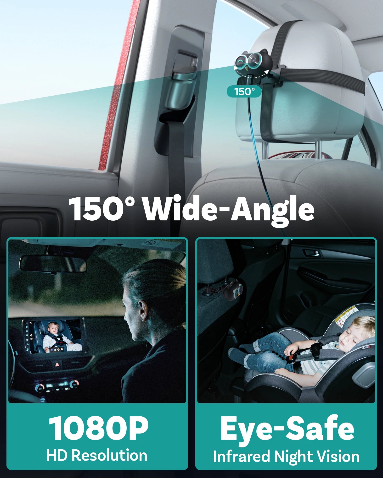 OTTOCAST Cabin Care, Drahtloser CarPlay-Adapter Babykamera 1080P HD 150°