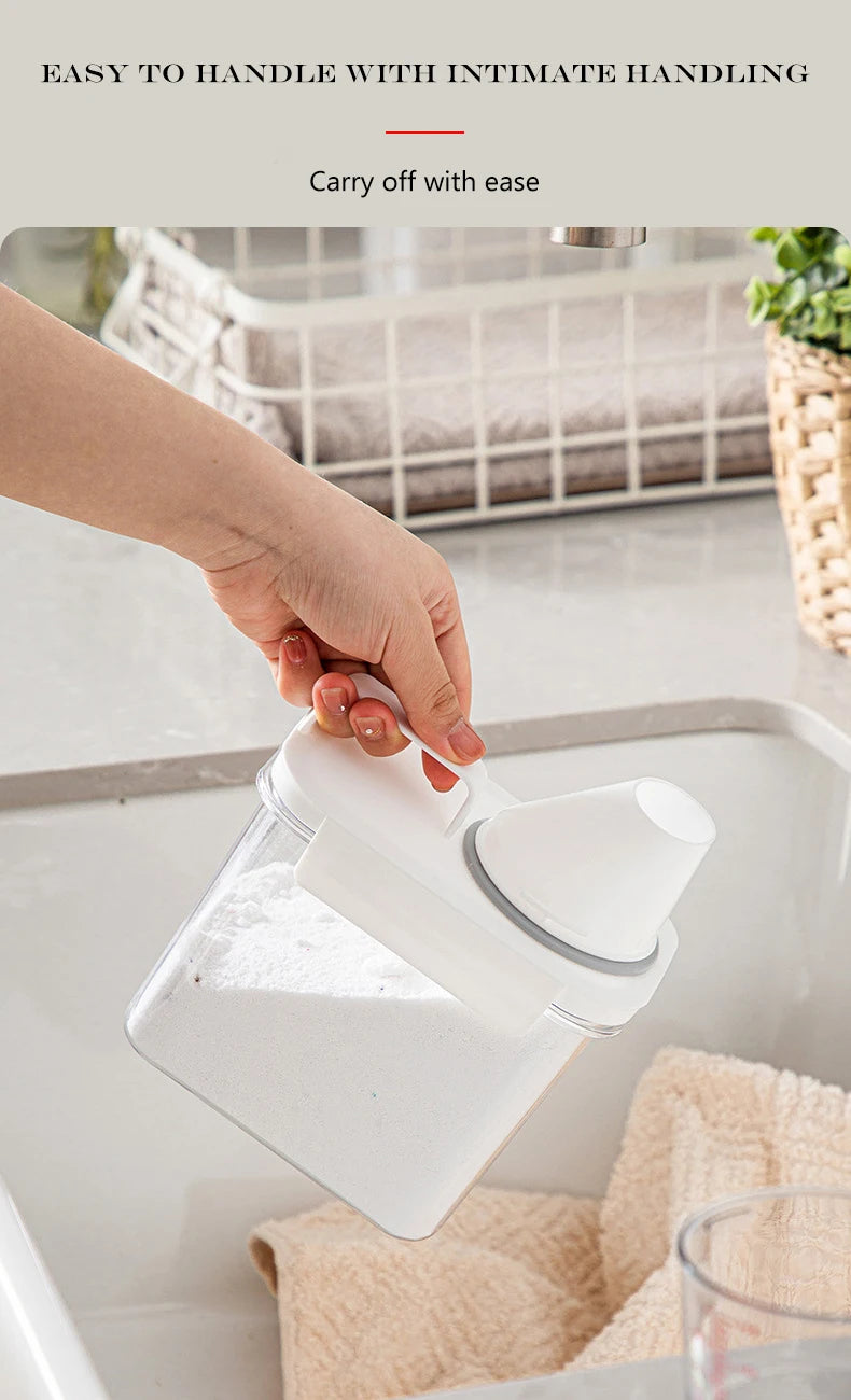 Boîte de rangement hermétique de 2 300 ml pour lessive en poudre, avec couvercle, pour céréales et eau de Javel, avec étiquettes