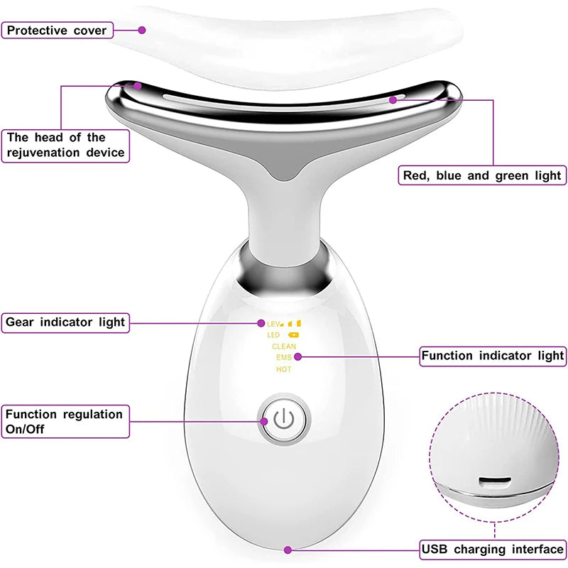 Abay 7-Farben Gesichts- & Hals-Lifting-Gerät – EMS, LED-Lichttherapie, Anti-Falten, CE