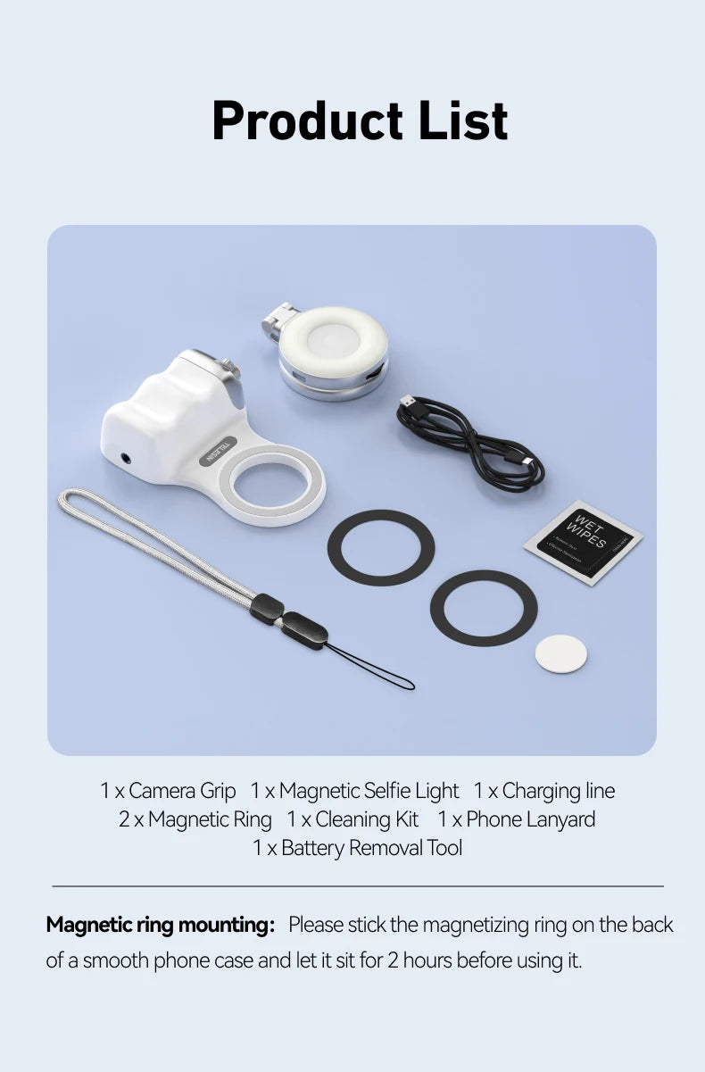 TELESIN- Telefonkamera-Handgriff, magnetischer Smartphone-Halter, Aufnahmehilfe, Fernbedienungsgriff für iPhone und Android-Telefon
