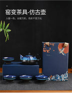 Keramik-Teekanne und Tassen-Set, Teegeschirr, Kung-Fu-Teeset, Jun Ofenwechsel, Teekanne und Teetasse, alluviales Gold, chinesisches Teeset, Tasse