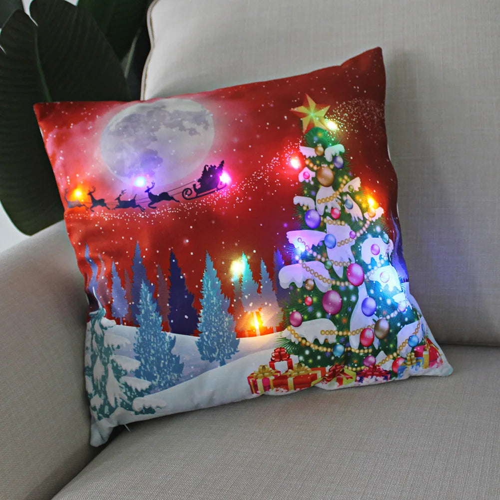 Neues leuchtendes Weihnachtslichtkissen, LED-Kissenbezug, superweiches Polyester, Heimdekoration, 45 cm