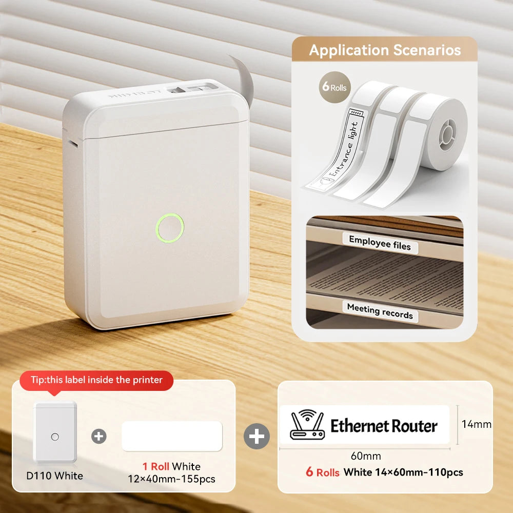 Niimbot D110 Mini Thermo-Etikettendrucker – Bluetooth, Tintenfrei, 203dpi, USB-C | iOS & Android | CE/FCC/RoHS | 3 Farben