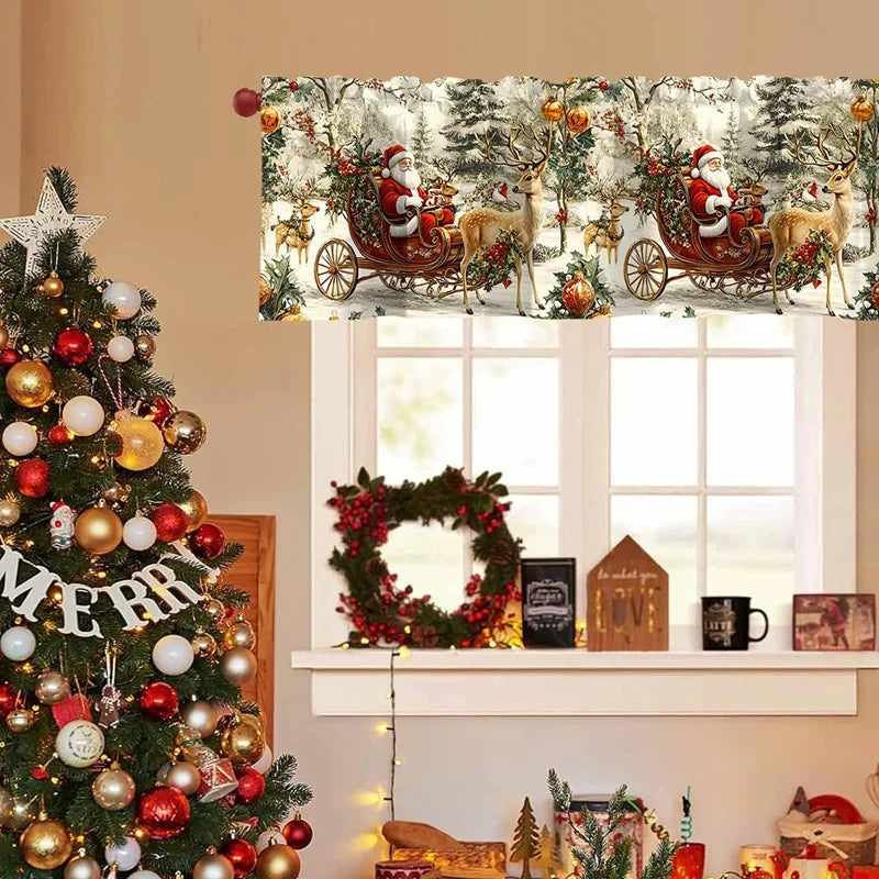 Weihnachts-Kurzvorhänge, Volants, Weihnachtsdekoration für Zuhause, 2025, Weihnachtsschmuck, Fensterbehandlungen für Küche und Badezimmer