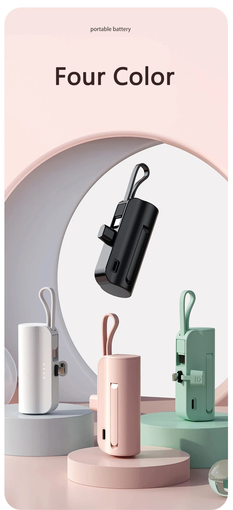 5000 mAh Kapsel Mini Power Bank für iPhone 14 Samsung Huawei Xiaomi Tragbares Ladegerät Powerbank mit Telefonhalter Ersatzakku