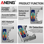 ANENG BT1688 Digitaler Batterietester – LCD, AA/AAA/C/D/9V/Knopfzelle, 3-Farben-Anzeige | CE | Schwarz, Silber & Grau