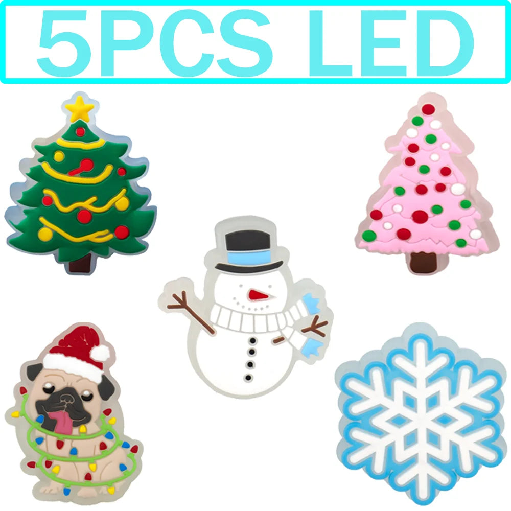 1–5 Stück neue Weihnachts-LED-Schuhanhänger, niedlicher Weihnachtsmann, Katze und Hund, Pin-Zubehör für Sandalen, Schuh-Clogs, Schnalle, Weihnachtsgeschenke
