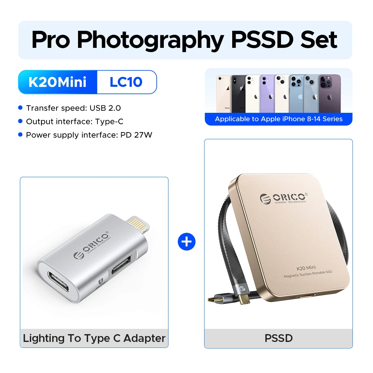 ORICO K20Mini magnetische externe SSD für iPhone 17 16 Pro/Max ProRes 2000 MB/s 4K ProRes HDR Record und Store Portable Solid State