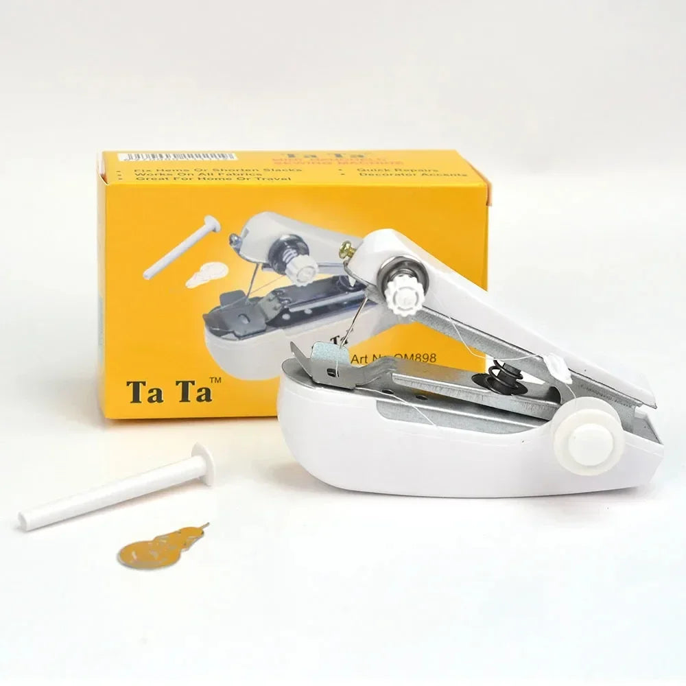 Edieu Mini-Nähmaschine tragbar – Handgerät, Metall, für Stoff & Leder, mit Fadenset
