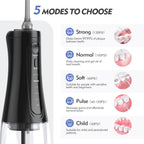 Sejoy Wasserflosser Dental Akku für die Zahnreinigung, 5 Modi, Munddusche, Zahnspangen, Zahnseide, Reiniger, tragbar, für Reisen nach Hause