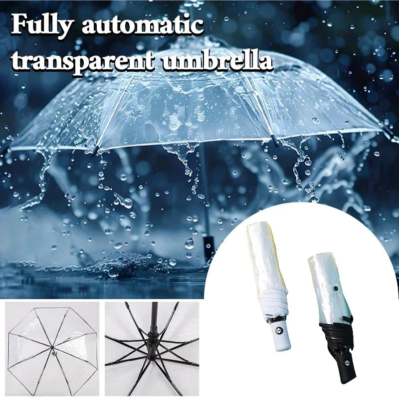 1pc automatische transparente Falt schirm leicht zu tragen wind dichten Regenschirm Frauen Mode langlebig Outdoor Anti Wind Regenschutz
