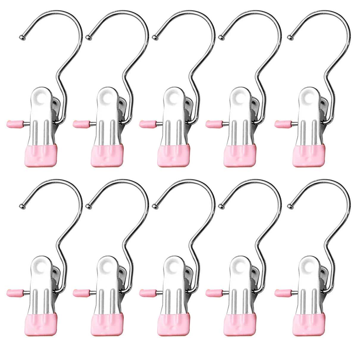 Edelstahl-Wäscheklammern mit Haken (10 Stück) – Kleidungsclips für Kleiderbügel & Schrank