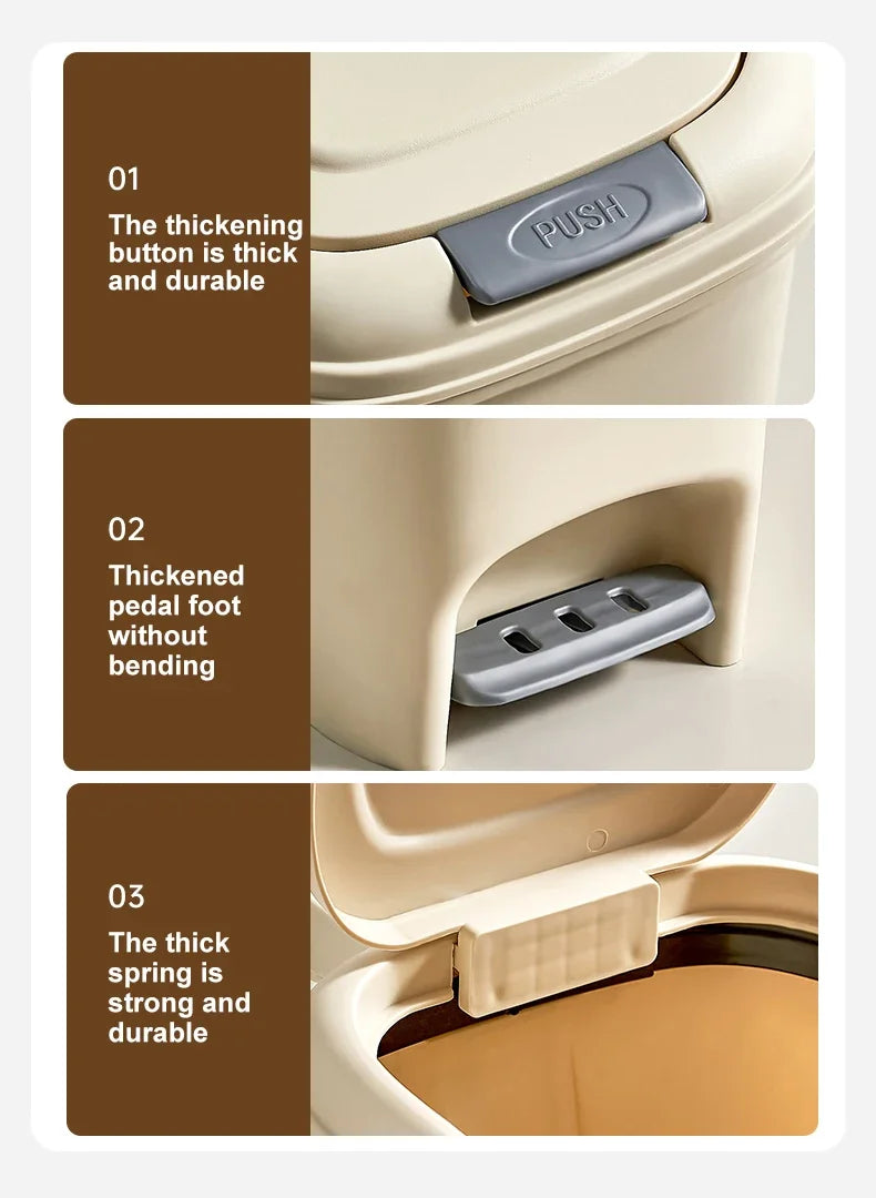 Neue Mülleimer mit großem Fassungsvermögen für Haushaltsküchen, handbetriebene oder fußbetriebene Deckel für Wohnzimmer und Badezimmer