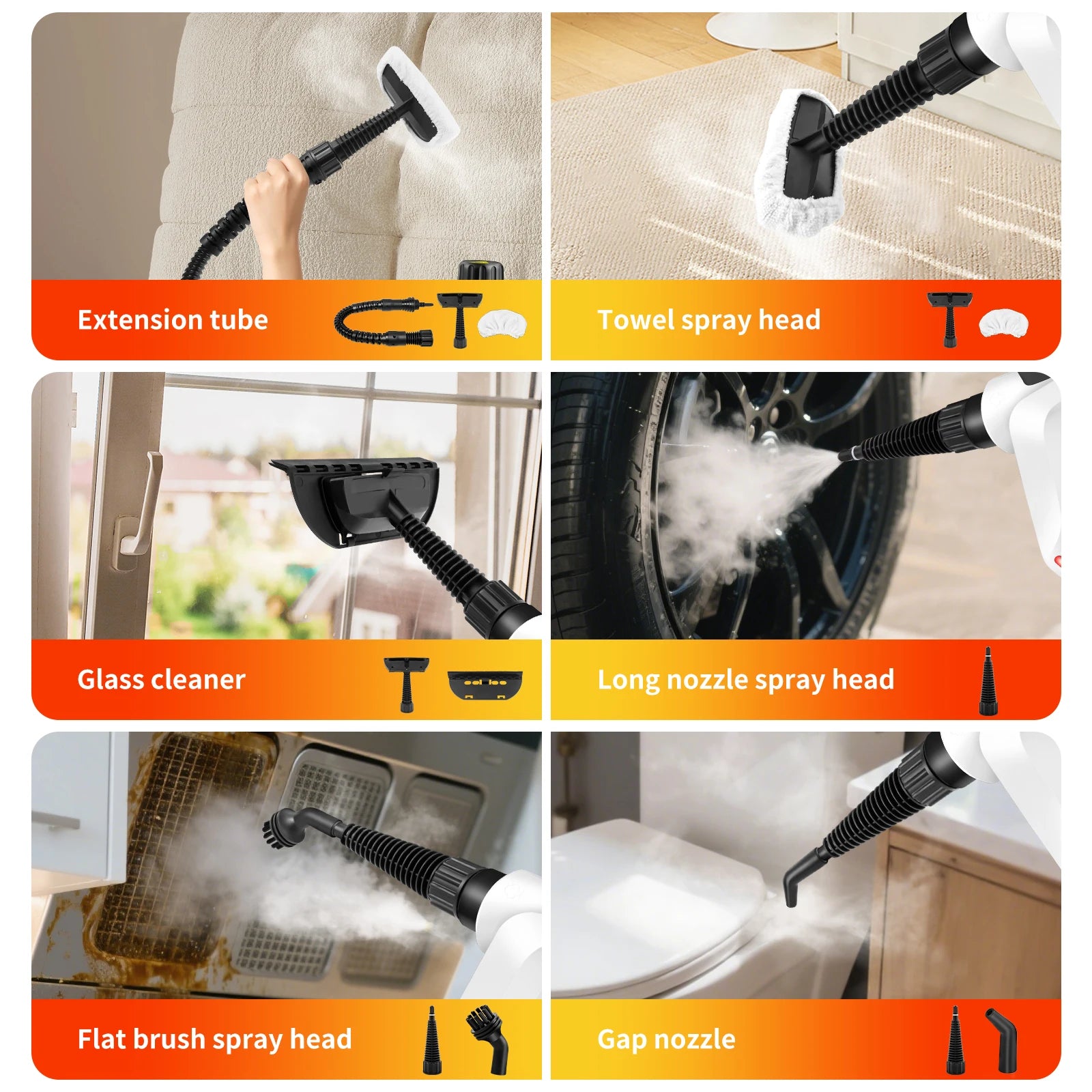 Handdampfreiniger 1000W – Multifunktional mit 9 Zubehörteilen, 100–110°C, 400ml Tank | IPX4
