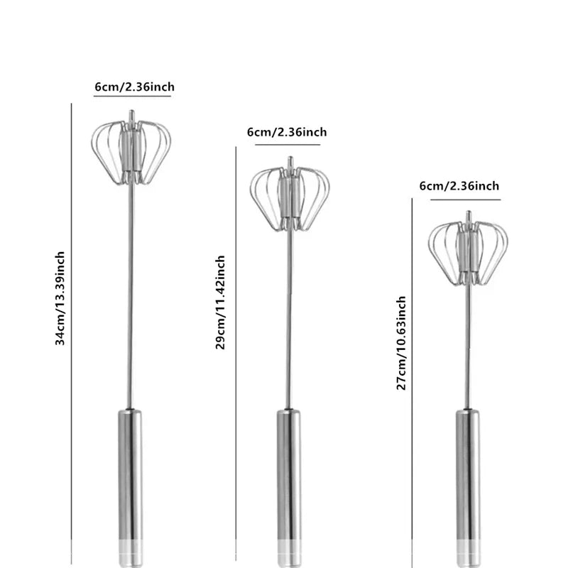 Edelstahl-Eierquirl mit Selbst-Drehmechanismus, 27–34 cm