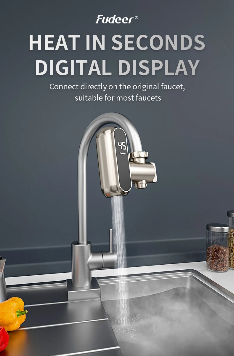 Fudeer 3400 W 220 V Elektrische Küche Warmwasserbereiter Wasserhahn Instant Hot Edelstahl Wasserhahn Heizung Kaltheizung Wasserhahn