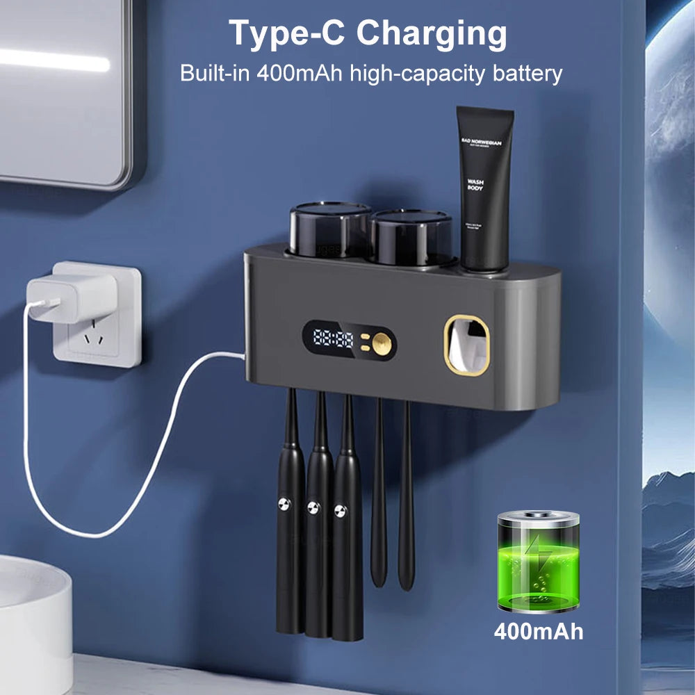 Tragbarer Zahnbürsten-Sterilisator, kabellose Zahnbürste, UV-Sterilisation, wiederaufladbarer, an der Wand montierter elektrischer Zahnbürsten-Trocknerhalter
