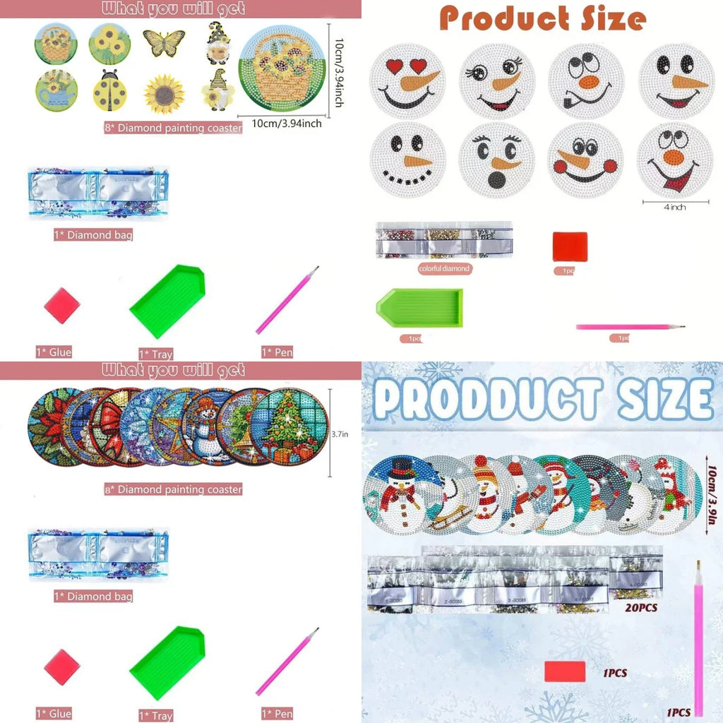 8-teiliges DIY-Diamant-Malerei-Kunstset mit Weihnachtsmotiv, Handwerkskunst, rutschfeste Untersetzer aus Holz ohne Klammern