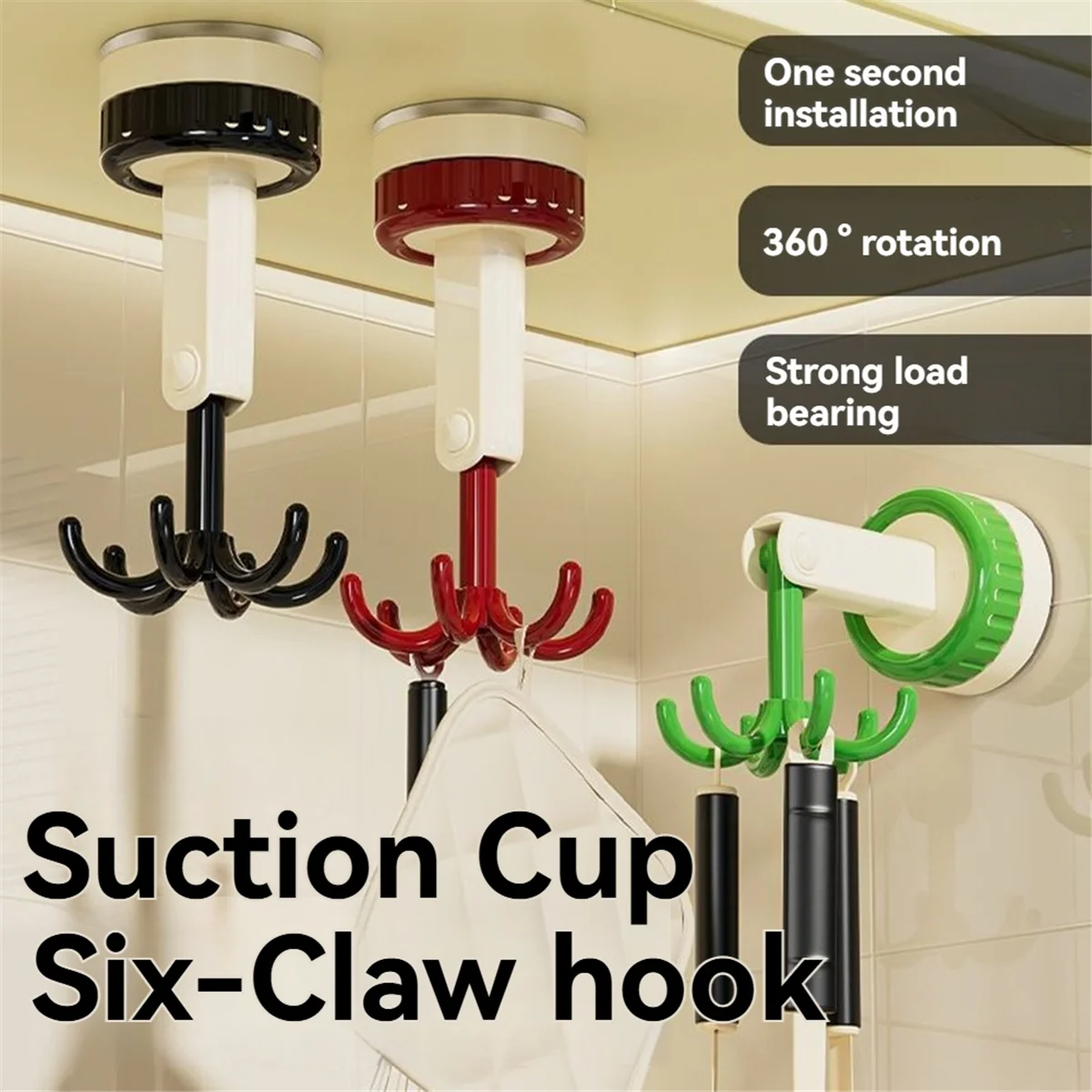 GOOD-360 Grad drehbarer Klapphaken, selbstklebende Saugnapfhaken, drehbarer Küchenutensilienhalter, Schwarz