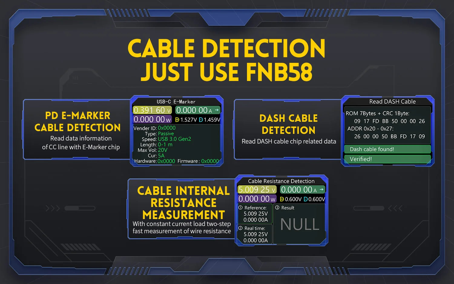 FNB58 USB-Tester, Voltmeter, Amperemeter, Typ C, Schnellladungserkennung, Auslöser, Kapazitätsmessung, Welligkeitsmessung